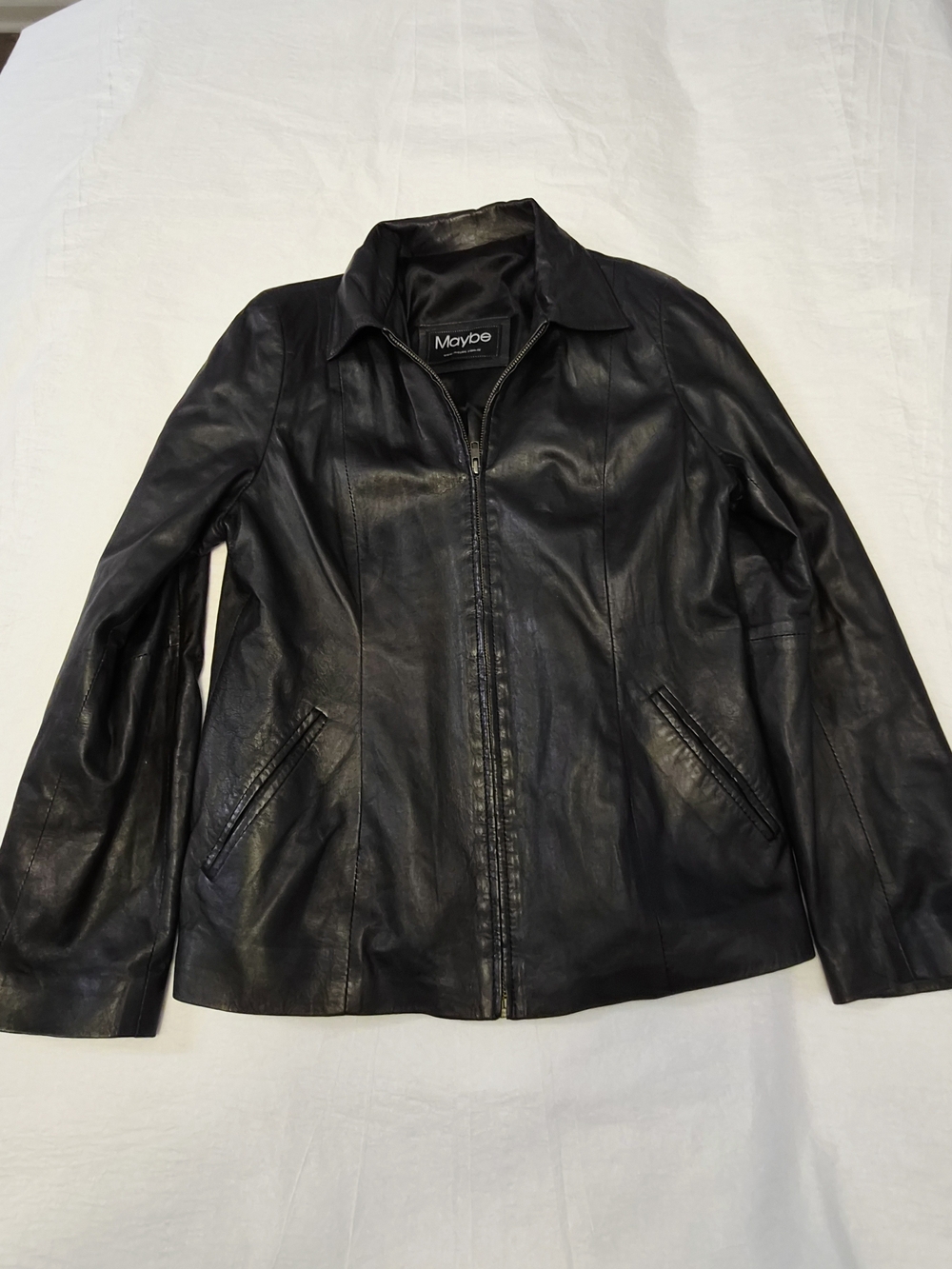 Vintage "Maybe" Black Genuine Leather Zip-Up Blazer – Made in Argentina